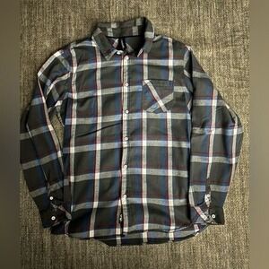 Burnside Mens‎ Medium Plaid Button-Up Shirt In Gray Blue & Red